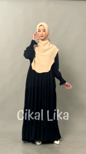 Cikal Lika Hijab Instan BEIGE/KREM Kerudung Syari Model Putar Bahan Cringkle