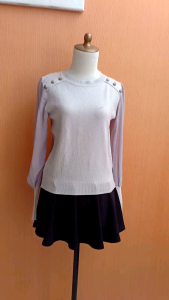 atasan wanita rajut abu muda pastel M L cewek blouse lengan panjang sifon MEWAH cute