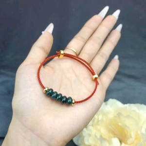 Q979 Vòng ngũ điếu Lam Ngọc đậm to dày hoa băng dây cáp ko kén mệnh - Phong Thuỷ TUDO P