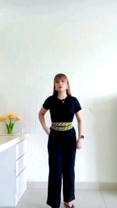 Ready Stock - New Fashionable plain 2 in 1 set crop top and long pants coordinates