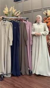 Canna Dress Wanita / Dress Pesta Lebaran Lengan Panjang Bahan Basbara Anti UV LD 120 cm muat hingga BB 80kg Kancing Depan Busui Friendly