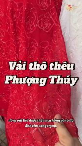 Vải Thô ren thêu hoa hồng ánh kim Phượng Thúy khổ ngang 1m20 chất mỏng phồng giữ form thời trang nữ