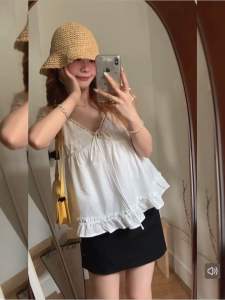 | 𝗠𝗲𝗶.𝗯𝘆𝗰𝗵𝗮𝗻 | Áo Kiểu Nữ Babydoll Cổ Chữ V Phối Ren Ngực Dễ Thương