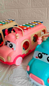 (Free Packing Bubble Wrap) Mainan anak bayi 3in1 kulintang Kylophone bus puzzle bentuk