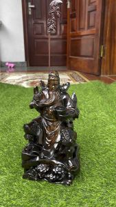 Tượng Quan công ngồi đọc sách phong Thuy gỗ mun hoa kt 30/15/13