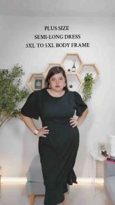 (3XL TO 5XL) JOVEE DRESS PLUS SIZE ONE SIZE CREPE FABRIC SEMI-LONG BODYCON RUFFLE Casual DRESS BELOW THE KNEE Womenswear
