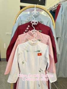 Áo Dài Thêu Quốc Kì-2 tà lụa Vân Gỗ