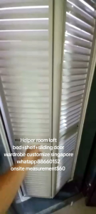 Loft bed  mattress with shelf and sliding wardrobe +lourve door customize singapore for helper room /bobm shelter/store room/unity