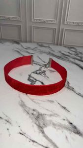 Red Bold Velvet Choker Plain Necklace Kalung Handmade