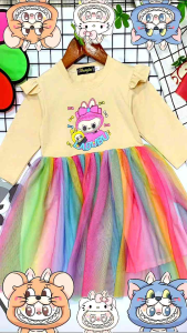 {1-6y}Dress Kids Tutu Cotton Girl Baju Gaun Budak Perempuan Quater Sleeves Baju Kembang Raya Birthday Labubu Labulabu