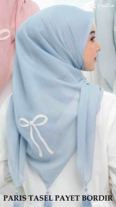 Hijab Segi Empat Paris Tasel Bordir Motif Pita/Hijab Coquette/Hijab Ribbon