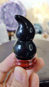 Natural Mexico High Grade Black Obsidian Crystal Gourd Carved Ornament BOG05