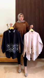 BLOUSE / Hollan Blouse / Kemeja Wanita Bordir Timbul / Kemeja Bordir Wanita Elegan Katun Poplin Premium