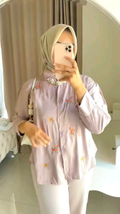 BLOUSE / Ranum kemeja Blouse / Kemeja Bordir Oversize Wanita Rayon Twill Premium /kemeja Blouse Bordir Wanita