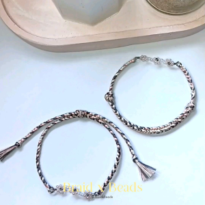 BraidxBeads - Coral Sage | Single Braid Bracelet with Beads | Gelang Tali dengan Manik-Manik