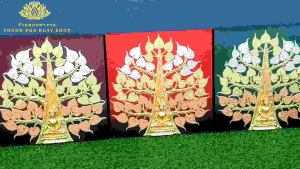 ภาพต้นโพธิ์ติดห้องพระ ภาพมงคล รูปติดผนังมงคล กรอบรูปตกแต่งบ้าน ภาพของที่ระลึก รูปต้นโพธิ์ทอง