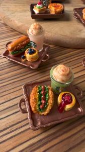 3D Magnet Handmade Unique Bakery Cafe Coffee & Pastry in Tray Design Fridge Magnet (Limited Edition)