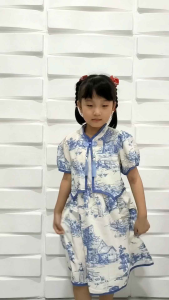 Setelan Dress Anak Perempuan Model Cheongsam Import variasi Crop Mini Blouse Tanpa Lengan Kekinian