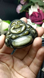 Premium Grade Golden Sheen Obsidian Crystal Stone Big Buddha Pendant 极品强光猫眼亮财眼招财金曜石大佛公吊坠