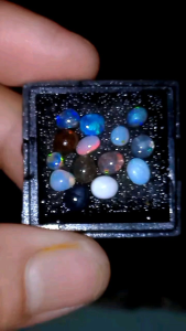 natural kalimaya banten 14 pcs jarong biang .berbagai jenis kalimaya (milky.milky kristal .teh. black opal).sudah kinclong siap naik ring.mulus no krak