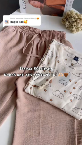 SETELAN WANITA / ONESET KAOS MOTIF CELANA CRINKLE / DAILY OUTFIT ONESET