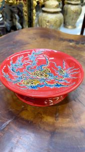 [6 Cỡ] Mâm Bồng Bàn Thờ Bát Tràng Đĩa Trái Cây Mâm Bầy Ngũ Quả Ban Thờ Mâm Cúng Men Đỏ Họa Tiết Đắp Nổi Men Đỏ Bát Tràng