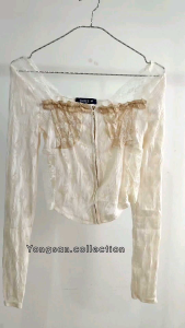 1860 Jeanny Bustier Crop Top lace brokat baju brokat lengan panjang baju renda