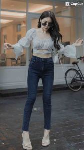 🍄Punny Jeans🍄ยีนส์ขาเดฟสกิลนี่ งานเข้ารูปผ้ายืดเอวกลางปิดสะดือเก็บหน้าท้องทรงสวยงานผ้าดี