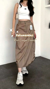 Cargo Skrit Wanita Rok Serut Katun Twill Chinos Stret Korean style Samping Tali