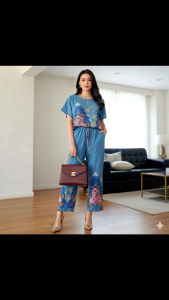 Elegant Korean Challis Coords Set | Printed Blouse & Square Pants | Premium Fabric | Fits Medium to 2XL | Comfortable & Stylish Casual Wear