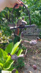 โมบายแขวนกระดิ่งลม นกเหงือก ช้าง นกกระจิบ นกคุ้มกะลา  งานฝีมือ(พร้อมหาง)พร้อมส่ง