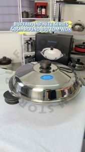 BUFFALO INFINITE SERIES 40cm Round Bottom S/S Frying Wok | Stainless Steel 304 | Free Steam Rack | One Piece Construction 牛头牌40cm一体成型圆底厚釜炒锅 免费不锈钢蒸盘 (BY09)