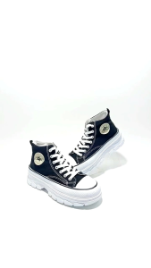 Sneakers FOR & NICE HIGHT TOP SOL TEBAL BLACK 8106 || Sepatu Sekolah Perempuan Tinggi Sol Tebal Hitam || Sepatu Fashion Cewek Import Korea Style || Sepatu Sekolah SMP SMA Hitam Elastis Ringan || Sepatu Kasual Cewek Stylish