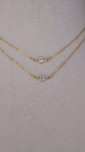 Sg readystock Gold layered necklace with two small round gemstones. Indian minimalist jewellery