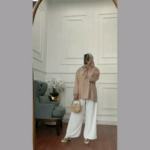 Atasan Crinkle Wanita Kerah Tali Busui Lengan Panjang