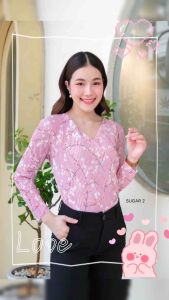 SUG เสื้อไขว้หน้าแขนยาว ผ้า:พลีทลายดอกไม้, อก:34-44, สี:ดอกไม้, วิธีการ:การฉีด, เปรียบเทียบกับสี:ดอกไม้