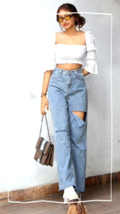 CELANA KULOT JEANS SOBEK HIGWAIST WARNA PUTIH HITAM DAN MOCCA