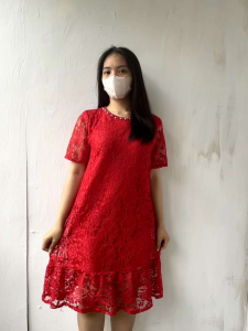 Dress Chrismast Brokat Mutiara Gaun Pesta Wanita Karir Dress Binka Remaja