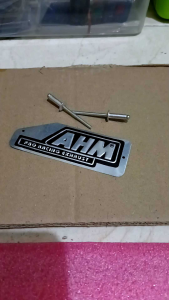 Emblem knalpot merek AHM TIMBUL free paku rivet