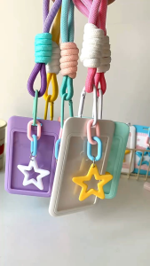 Cute Star Pastel ID Card Holder With Lanyard Photocard Case Tempat Kartu Name Tag Gantungan Keychain