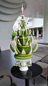 บายศรีผ้า 3ชั้นสีเขียวอ่อน