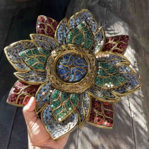 ไม้จากไม้จามจุรี 12 นิ้ว ไม้แกะ กระจกสีทองโบราณ บ้าน หนา 1 นิ้ว ลาย รูปภาพเป็น สีทองโบราณ