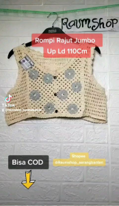 Rompi Rajut Wanita Korea Import Jumbo Ld Up 110Cm Vest Knit Anyaman Bunga Crop Rompi Cardi