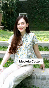 เสื้อผ้าฝ้ายมัดป้ายดอกทิวลิปผ้าพิมลาย/ป้ายเจ้านาง เเขนสั้น