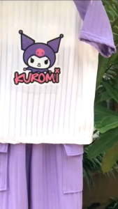 SETELAN ANAK PEREMPUAN CARGO KARAKTER KUROMI TERVIRAL BAHAN KNIT USIA 1-10TAHUN