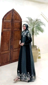 gamis set hijab motif terbaru simple elegant kekinian adm36 edissi almaya dress