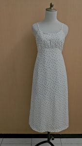 maxi long dress wanita putih motif bunga E.MARKET cewek M tank cute santai pantai