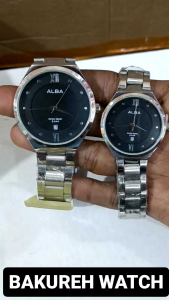 Jam Tangan Couple Pasangan Alba Romawi Elegan Mewah Tanggal Aktif Rantai Stainless Free Box Dan Batre Bakureh Watch