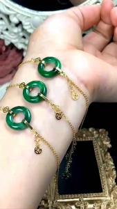 Lắc tay hippy Au10k xinh ngọc jade sơn thủy - Phong Thủy TUDO