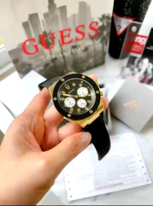 นาฬิกาผู้ชาย POSEIDON Black .ตัวเรือนสเตนเลสสีทอง มีเข็มบอกวันวันที่ สายซิลิโคนสีดำ หน้าปัด 46 มิล